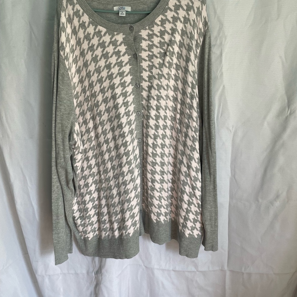 Gray and Pink Houndstooth Cardigan
